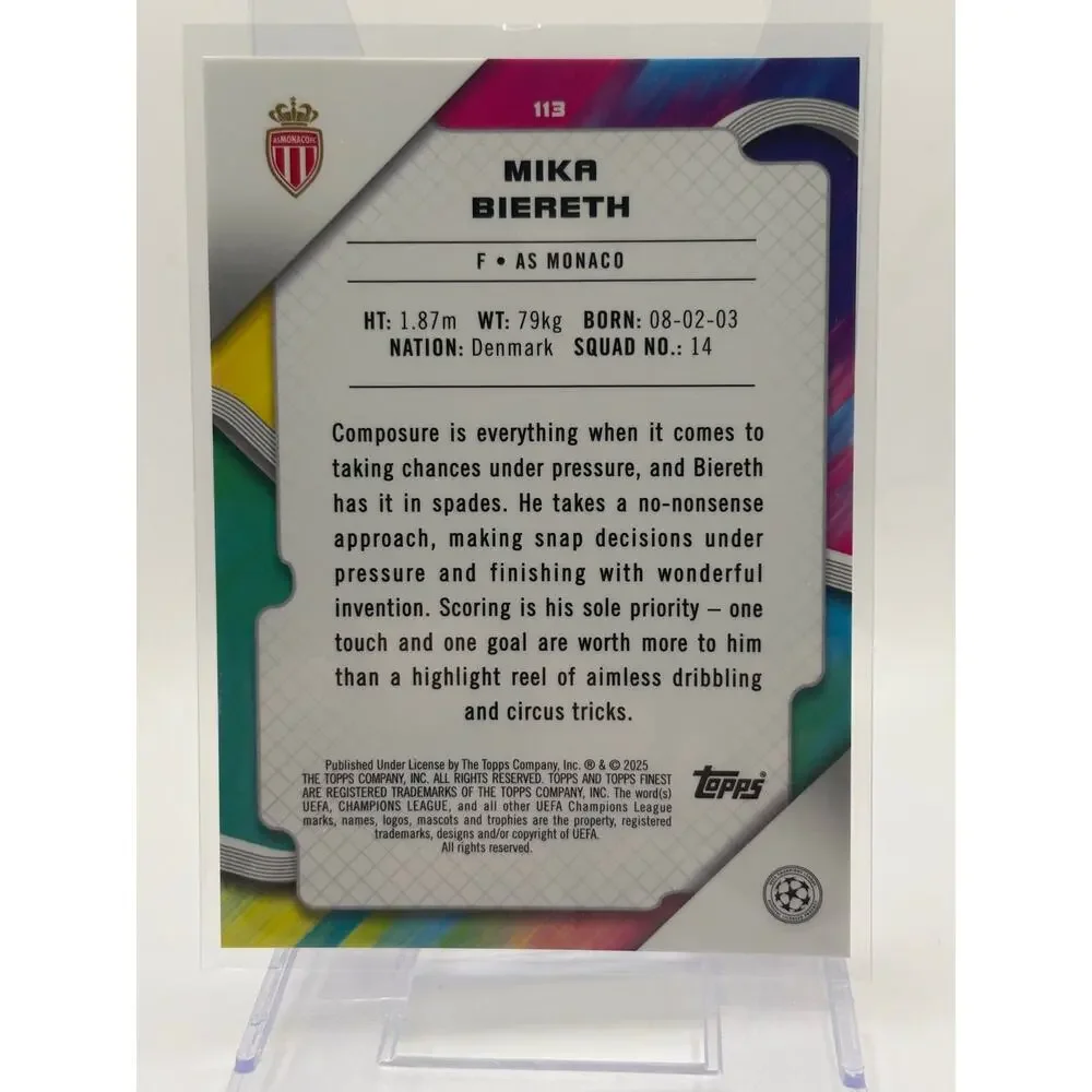 2024-25 Topps Finest UEFA Mika Biereth Rookie Green Refractor 7/99 SP RC Monaco - Picture 2 of 2